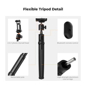 Mini Trípode selfie stic K&F Concept MS29 con patas flexibles y control remoto carga 2kg, 60cm